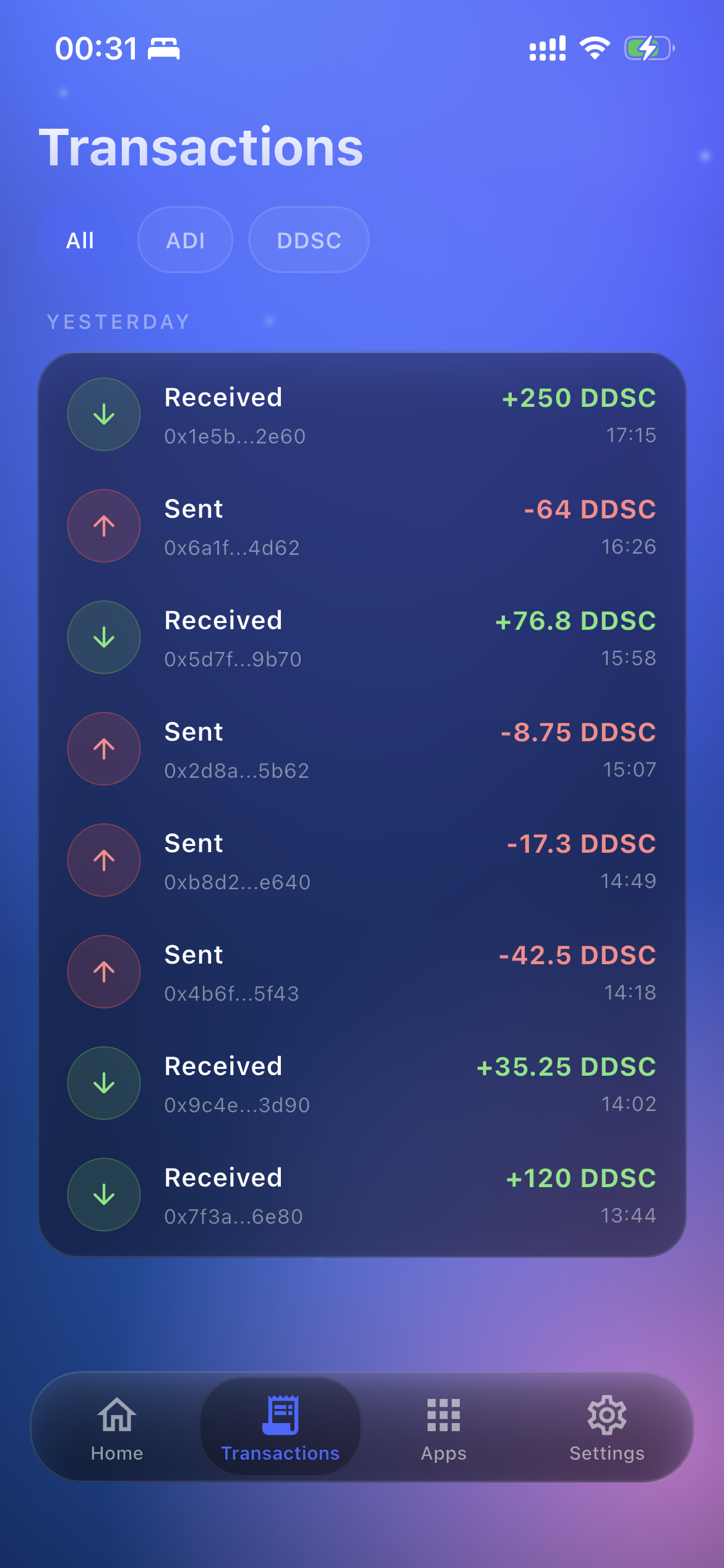 Naba Wallet transactions screen